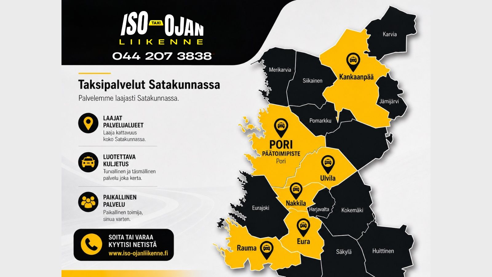 Rivi takseja taksiasemalla Suomessa